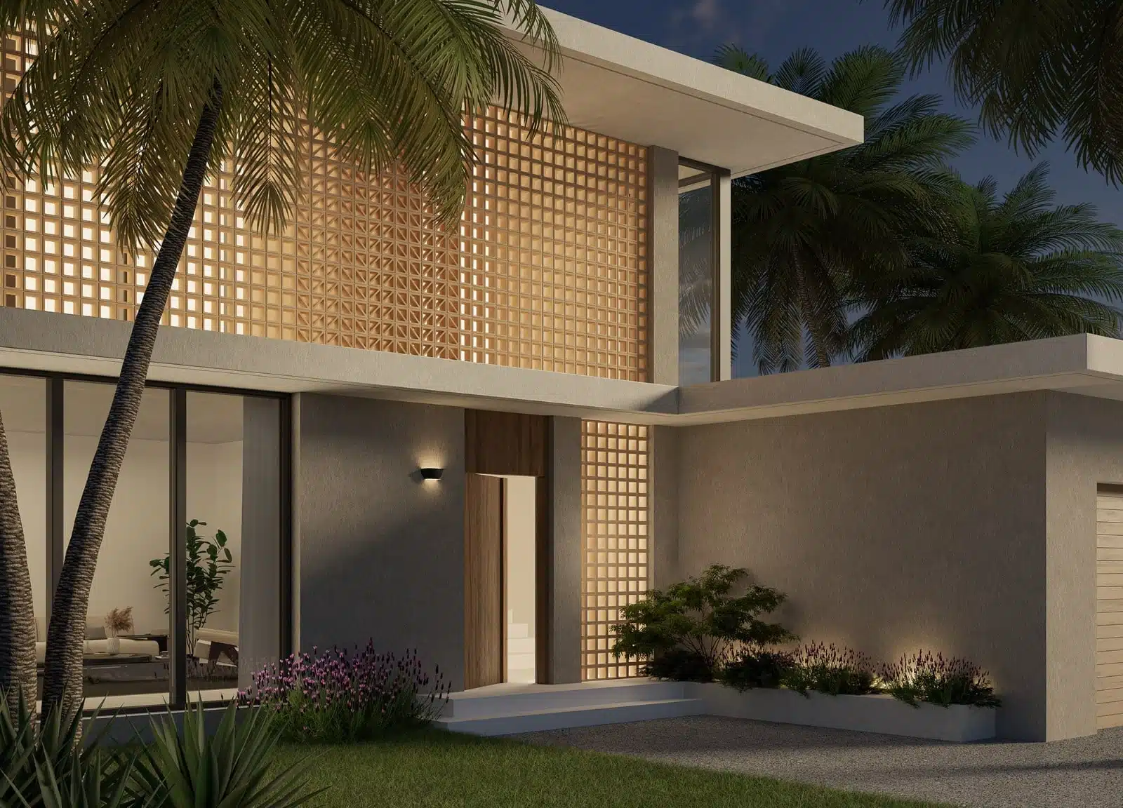 celosia ceramica de gres CLG CUadrada y CLG diagonal TRAMA render fachada exterior celosias unifamiliar ceramica a mano alzada.jpeg