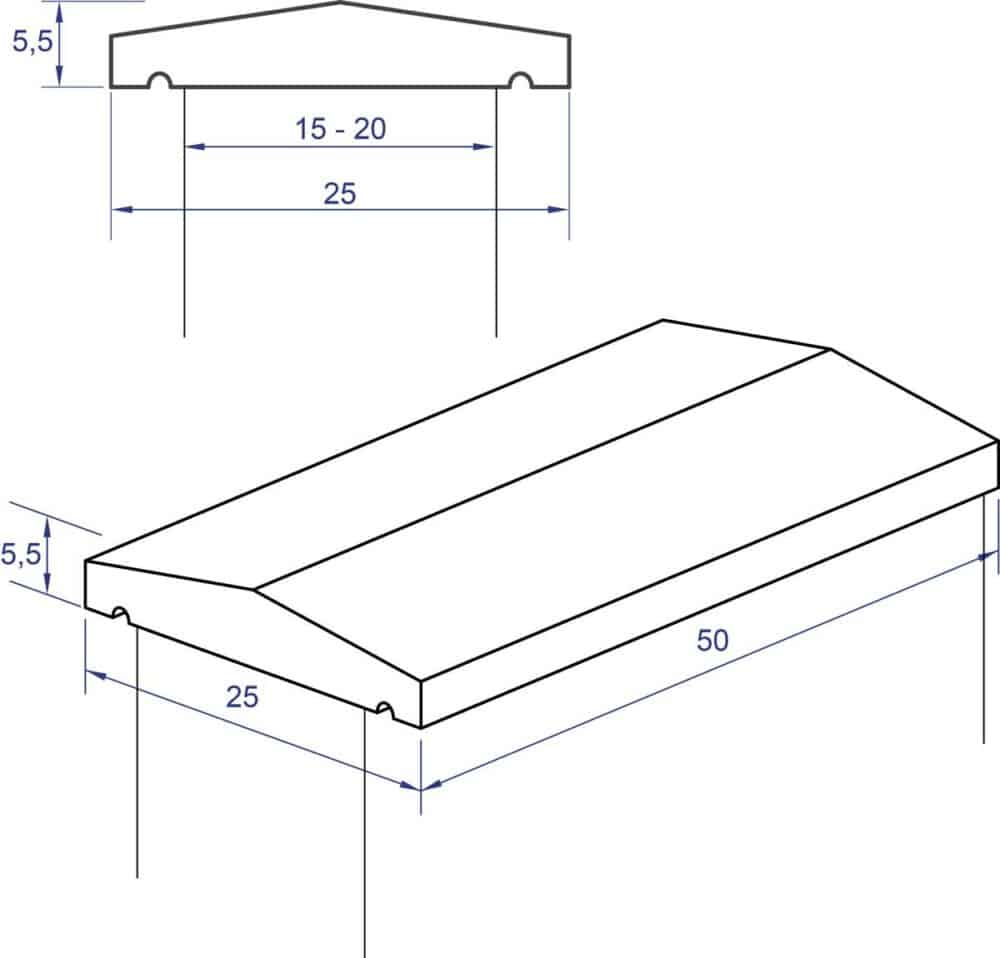 Cubremuros 2 aguas Levantina Blanco 50x25x5,5 cm