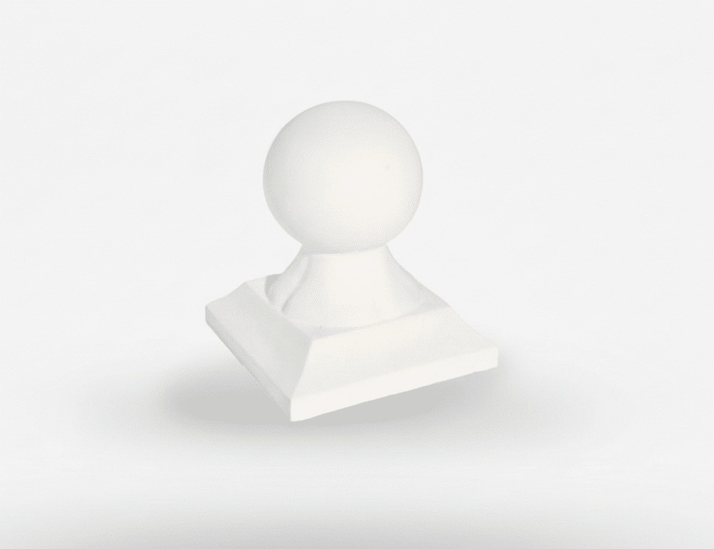 Remate clásico Turia blanco con esfera sobre base cuadrada para balaustre.