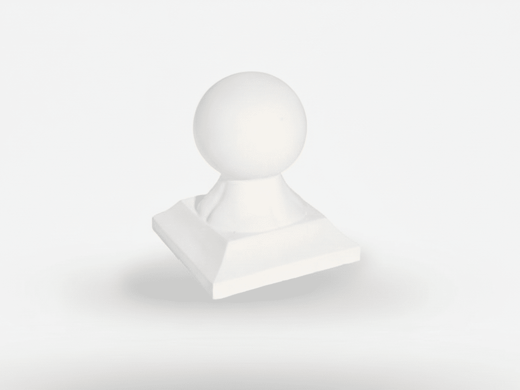 Remate clásico Turia blanco con esfera sobre base cuadrada para balaustre.