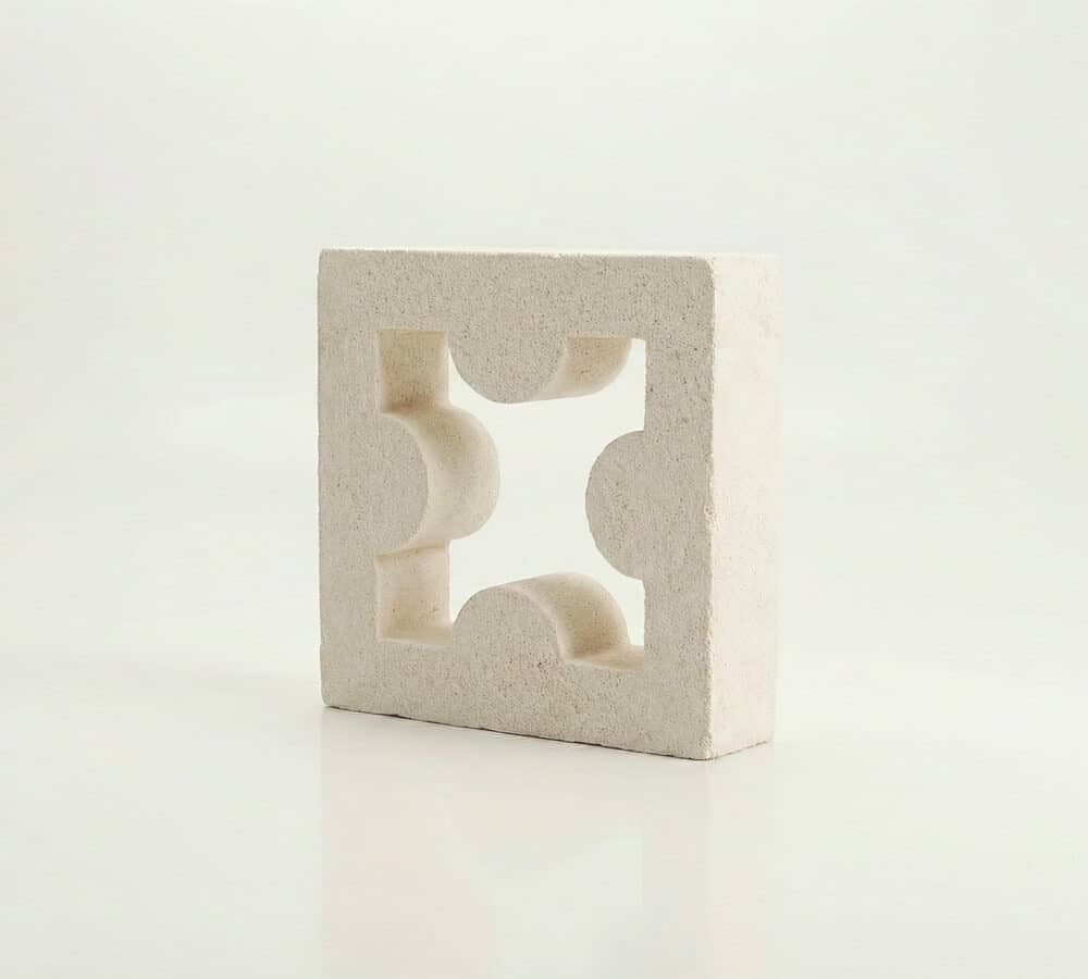 Bloque de celosia blanca de hormigon con patrón aspa para terraza.