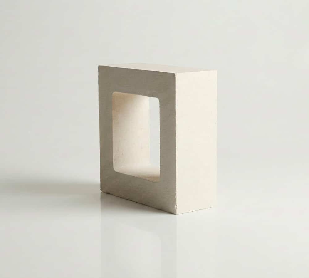 Celosia de hormigon blanca cuadrada con forma de caja y abertura rectangular para celosia terraza.