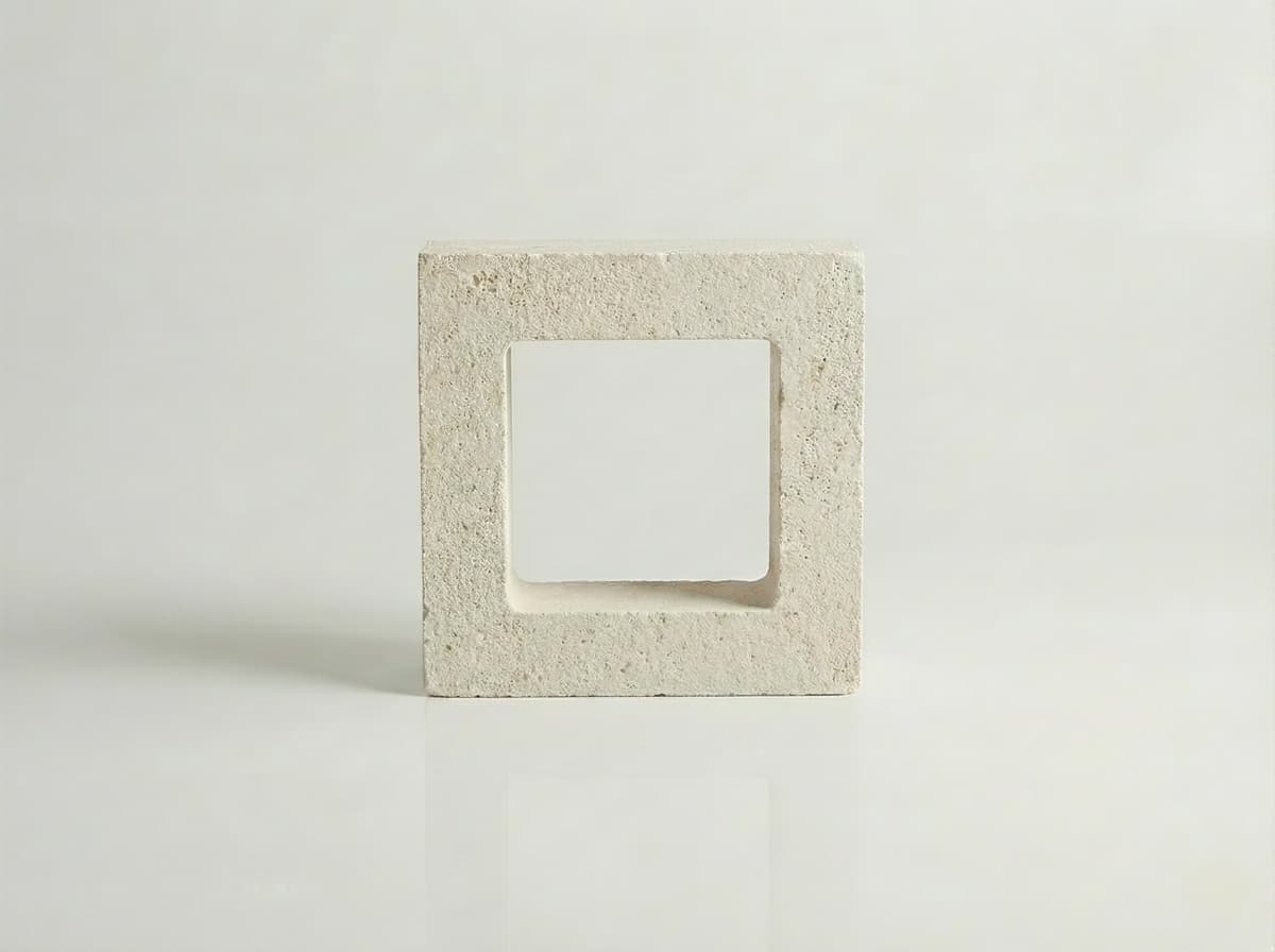 Bloque de celosía de hormigón claro con un agujero cuadrado. Perfecto para celosía terraza.