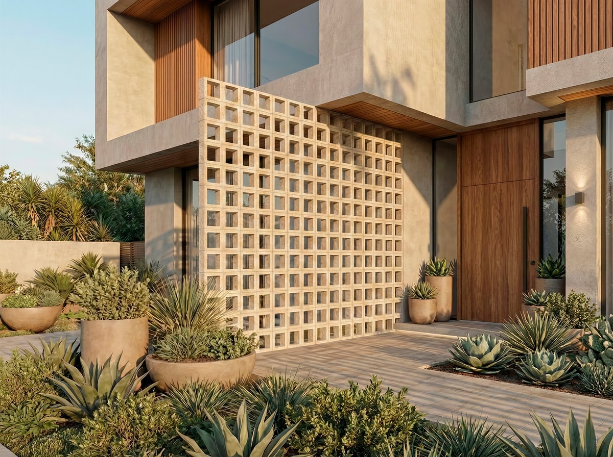 Celosía instalada en terraza exterior, aportando privacidad y decoración