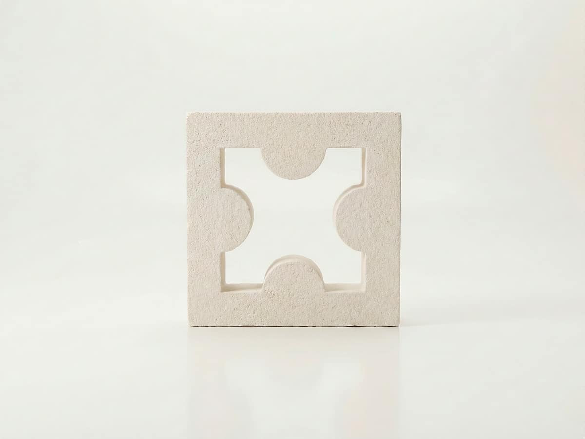 Celosía de hormigón Aspa para terraza con diseño calado central sobre fondo blanco.