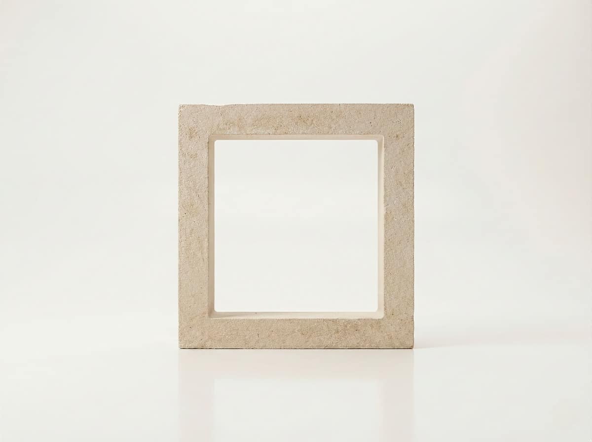 Celosía de hormigón modelo marco de color beige claro con textura rugosa para terraza.