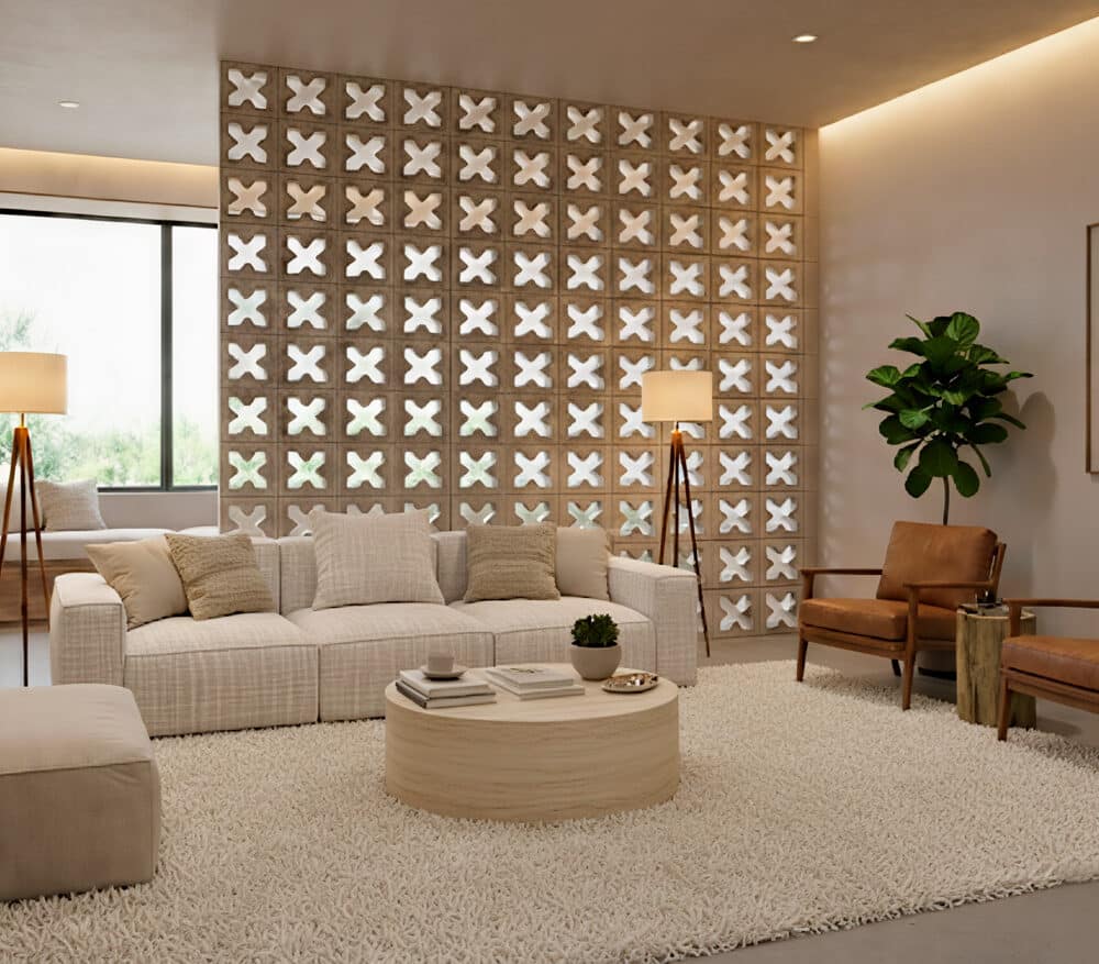 Celosía de interior modelo Jazmín divide un salón moderno