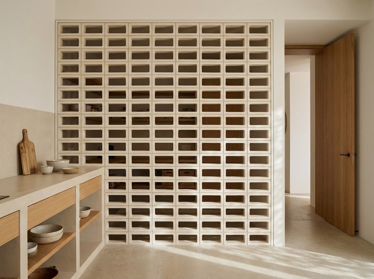 Celosía cerámica decorativa modelo Sort: separador interior con patrón modular y paso de luz