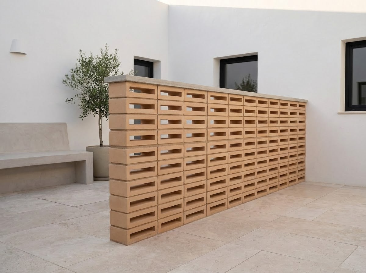 Celosía cerámica decorativa para exterior: muro bajo para terraza con ventilación y sombra